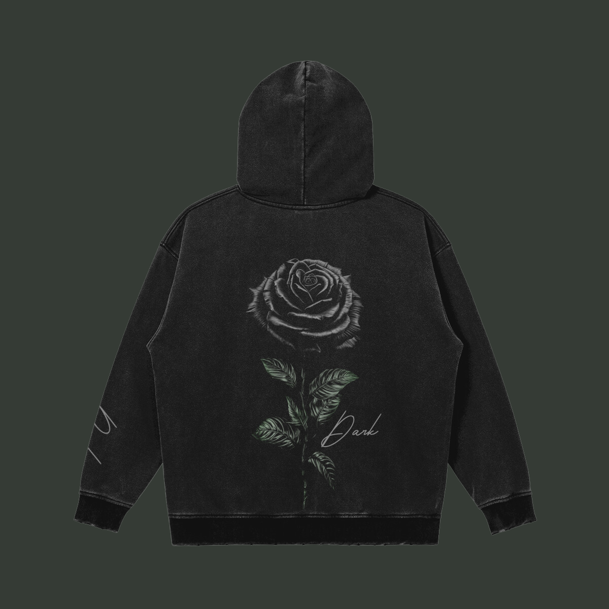 Black Rose Snow Wash Hoodie Dark Aesthetic US